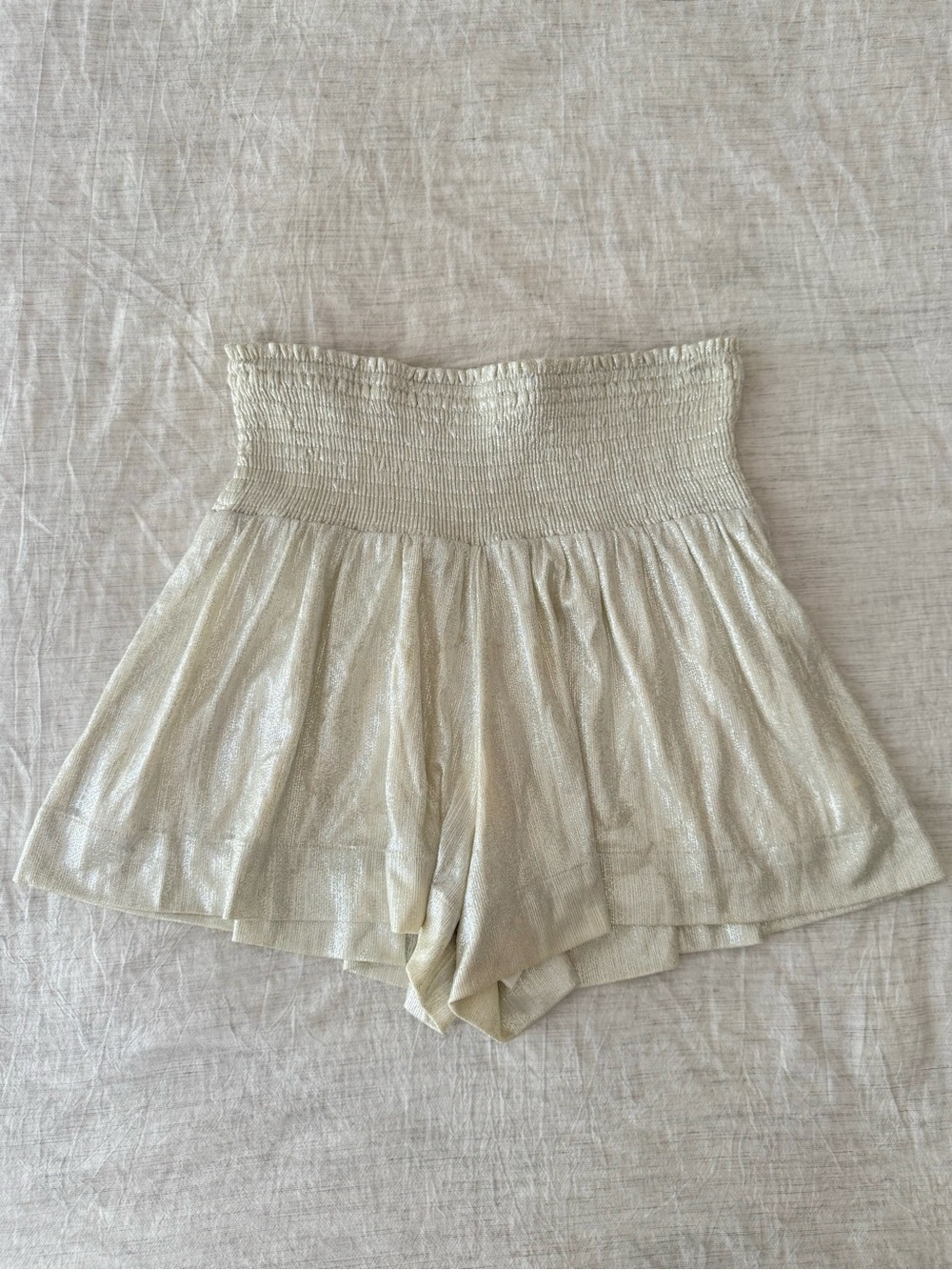 Shimmery Women's High Waisted Glitter Cream Shorts